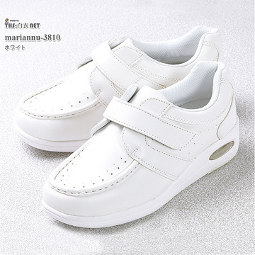 正品日本护士鞋气垫女鞋运动鞋搭扣超轻舒适冬款孕妇鞋雷阵雨白色