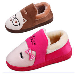 冬季新款可爱猫咪情侣包跟棉鞋 居家保暖防滑 韩版男女地板棉拖鞋