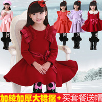 2015秋冬季新款女童儿童公主裙韩版女孩加厚加绒大摆表演连衣裙
