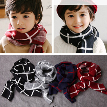 韩版15新款秋冬季儿童格子围巾男童女童小童亲子宝宝毛线针织围巾