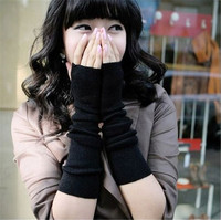 针织半指手袖女式黑色手袜秋冬保暖半袖手套韩版加长袖套