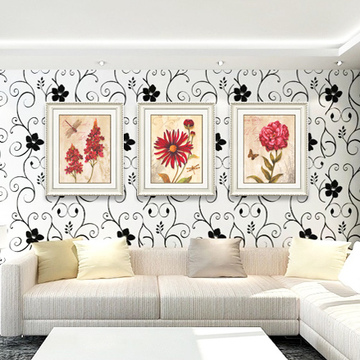 欧式复古三联花卉沙发背景墙画现代客厅装饰画有框画客厅玄关挂画