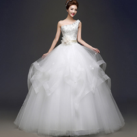2016新款秋季时尚韩版单肩修身齐地大码白色新娘结婚婚纱礼服显瘦