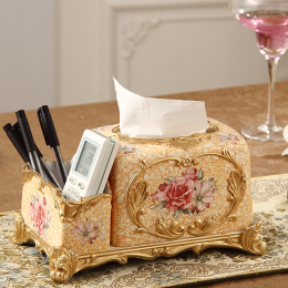 多功能纸巾盒 欧式遥控器收纳盒摆件创意创意客厅树脂抽纸巾盒