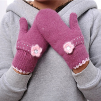【天天特价】羊毛手套女 冬可爱全指羊毛手套双层加厚连指白手套