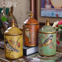 美式乡村复古彩绘陶瓷收纳罐储物罐茶叶罐样板房间装饰软装摆件