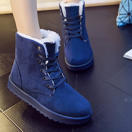 冬季新款雪地靴女短靴短筒平跟平底防滑韩版学生保暖系带棉鞋加厚