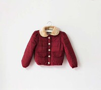 品牌童装2015冬装 复古红色珍珠领女童棉衣儿童短款棉袄宝宝棉服