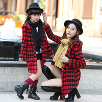 童装女童2016秋季新款儿童韩版亲子母女装长袖外套千鸟格呢子大衣