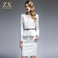 ZX白色西装套裙欧美时尚职业套装女秋装气质西服套装白领ol工作服