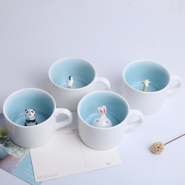景德镇全手工卡通萌宠动物咖啡杯可爱水杯子陶瓷情侣杯带碟勺