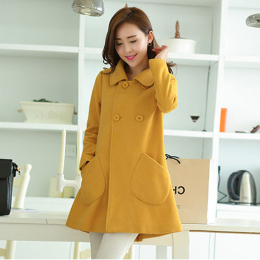 2015新款韩国韩版长袖大码修身中长款毛呢外套女呢子大衣秋冬女装