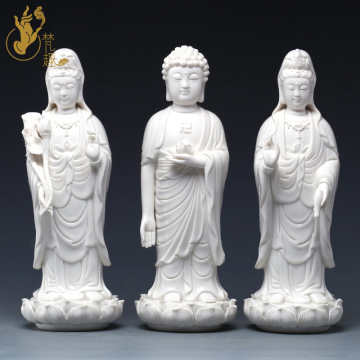 12吋西方三圣佛像德化陶瓷白瓷器大势至观世音菩萨阿弥陀佛