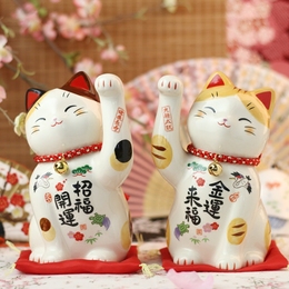 日本进口药师窑招财猫陶瓷储蓄罐彩绘开业结婚生日乔迁送创意礼物