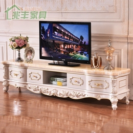 欧式电视柜2.4米 全实木雕花描金 天然大理石电视柜茶几组合套装