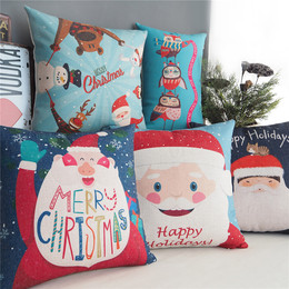 北欧宜家风 可爱卡通圣诞节老人 棉麻抱枕沙发套靠枕咖啡厅靠垫