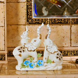 欧式简约现代陶瓷工艺品创意大象摆件家居客厅装饰品新房结婚礼品