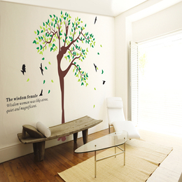第五代无白边PVC透明膜美女树与小鸟可移除墙贴卧室客厅教室书房