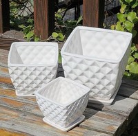 促销高档简约陶瓷花盆 白色  正方形 适合桌面植物花卉盆栽  包邮