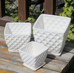 促销高档简约陶瓷花盆 白色  正方形 适合桌面植物花卉盆栽  包邮