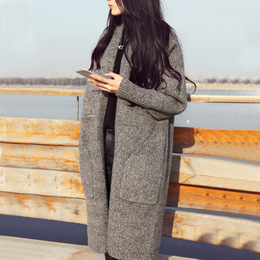 韩版女装2015冬季新品开衫外套加厚长袖宽松中长款女式针织衫毛衣