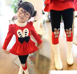 童装女童冬装2015新款韩版加绒套装中小童宝宝卡通长袖两件套包邮