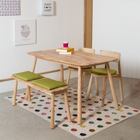 实木餐桌椅组合长方形6人现代简约餐厅家具橡胶木一桌四椅带长凳