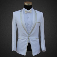 男士白色结婚礼服套装 晚礼服西服 影楼主题服装主持人司仪演出服