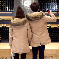 新款冬装韩版修身中长款情侣棉衣男女 加绒加厚棉袄毛领潮男外套