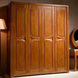 实木衣柜4 门橡木开门大衣橱 卧室木质四门储物柜家具新款913