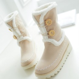 冬季少女棉鞋加厚加绒中筒短靴米色靴子大码中学生雪地靴厚底可爱