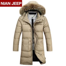 新款NIAN JEEP吉普盾羽绒服男中长款修身加厚加长男士冬装外套