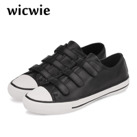 WICWIE欧洲站秋季新款欧美魔术贴真皮低帮鞋女板鞋个性浅口潮女鞋