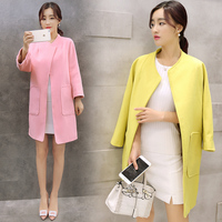 2015秋装新款韩版中长款毛呢外套女修身羊毛呢大衣显瘦