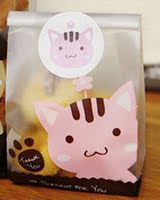 韩国包装 粉色猫Pressent DIY饼干包装袋 点心包装袋100只