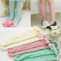 儿童袜子批发 童袜 韩国可爱蕾丝女童潮中筒袜 宝宝花边袜子厂家