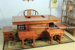 中式实木家具茶桌椅组合 茶台战国将军台 泡茶桌茶艺送坐垫桌特价