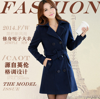2015秋装新款韩版修身显瘦中长款双排扣百搭呢大衣羊绒毛呢外套女