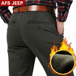 Afs Jeep男裤加绒厚款商务男士休闲裤男直筒高腰长裤子宽松大码