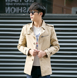 2015韩版男士秋冬季风衣中长款韩版修身大码纯棉青年外套休闲男装