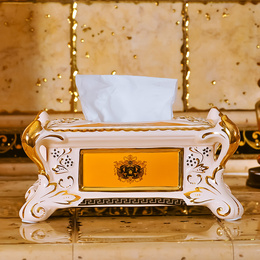 欧式手工描金奢华象牙陶瓷纸巾盒 创意时尚抽纸盒纸巾套餐桌摆件