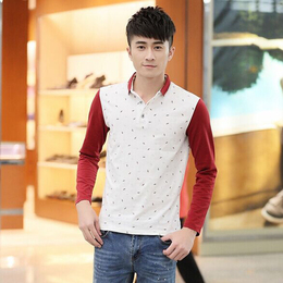 2015秋季新款男士印花个性时尚长袖T恤韩版修身潮体恤衫男式t恤潮
