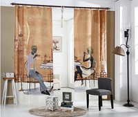 3D数码宜家窗帘现代时尚地中海窗帘咖色卡通北欧窗帘书房拼接优雅