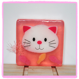【扎西麦朵】方形粉色猫咪卡通皂★手工皂 透明皂 精油皂★k43