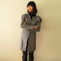 韩版气质款輕淑女風黑色 灰色修身显瘦秋冬中长款毛呢外套