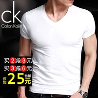 CK092男士纯棉短袖修身打底衫纯色内衣大码半袖圆V领背心汗衫T恤