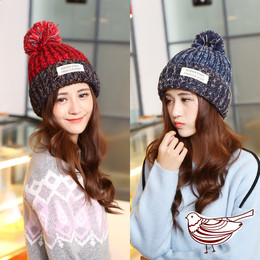 韩版秋冬季女士帽子手工针织帽毛线卷边帽保暖护耳字母贴标情侣潮