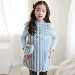 童装2015冬装韩版女童毛绒高领长袖连衣裙儿童加绒不倒绒公主裙