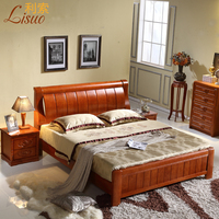 利索中式简约现代实木床橡木床单双人床婚床1.5米1.8米高箱储物床