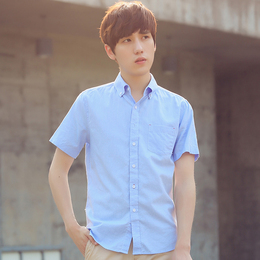 MUT2015青年男士短袖衬衫韩版男装修身夏白色薄半袖衬衣透气休闲